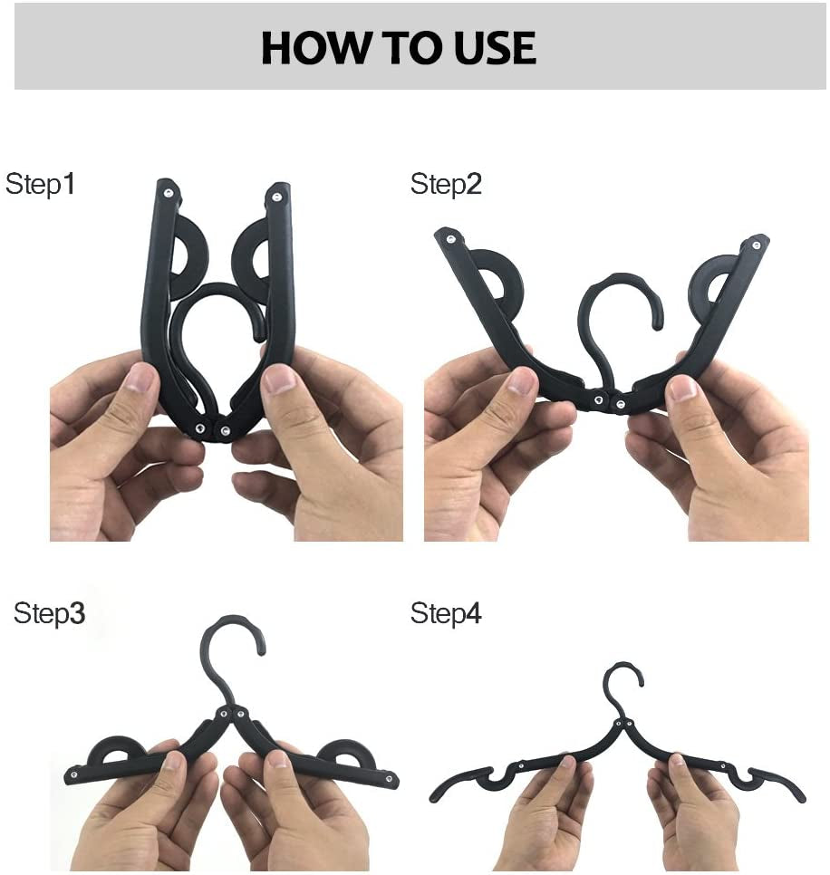 Neele 12-Piece Foldable Travel Clothes Hangers - Lightweight, Anti-Slip & Space-Saving in Black