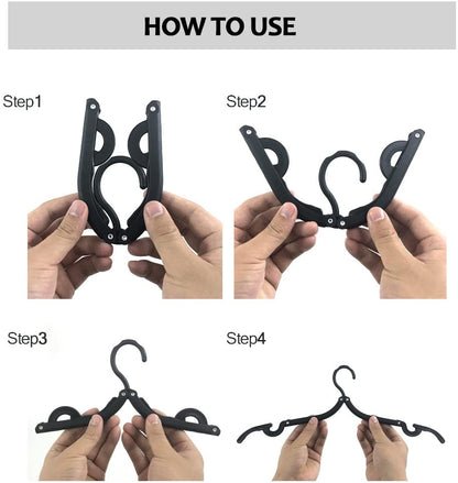 Neele 12-Piece Foldable Travel Clothes Hangers - Lightweight, Anti-Slip & Space-Saving in Black