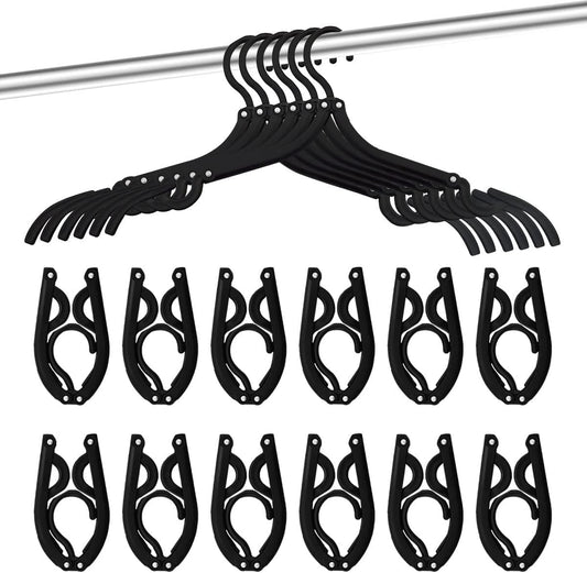 Neele 12-Piece Foldable Travel Clothes Hangers - Lightweight, Anti-Slip & Space-Saving in Black