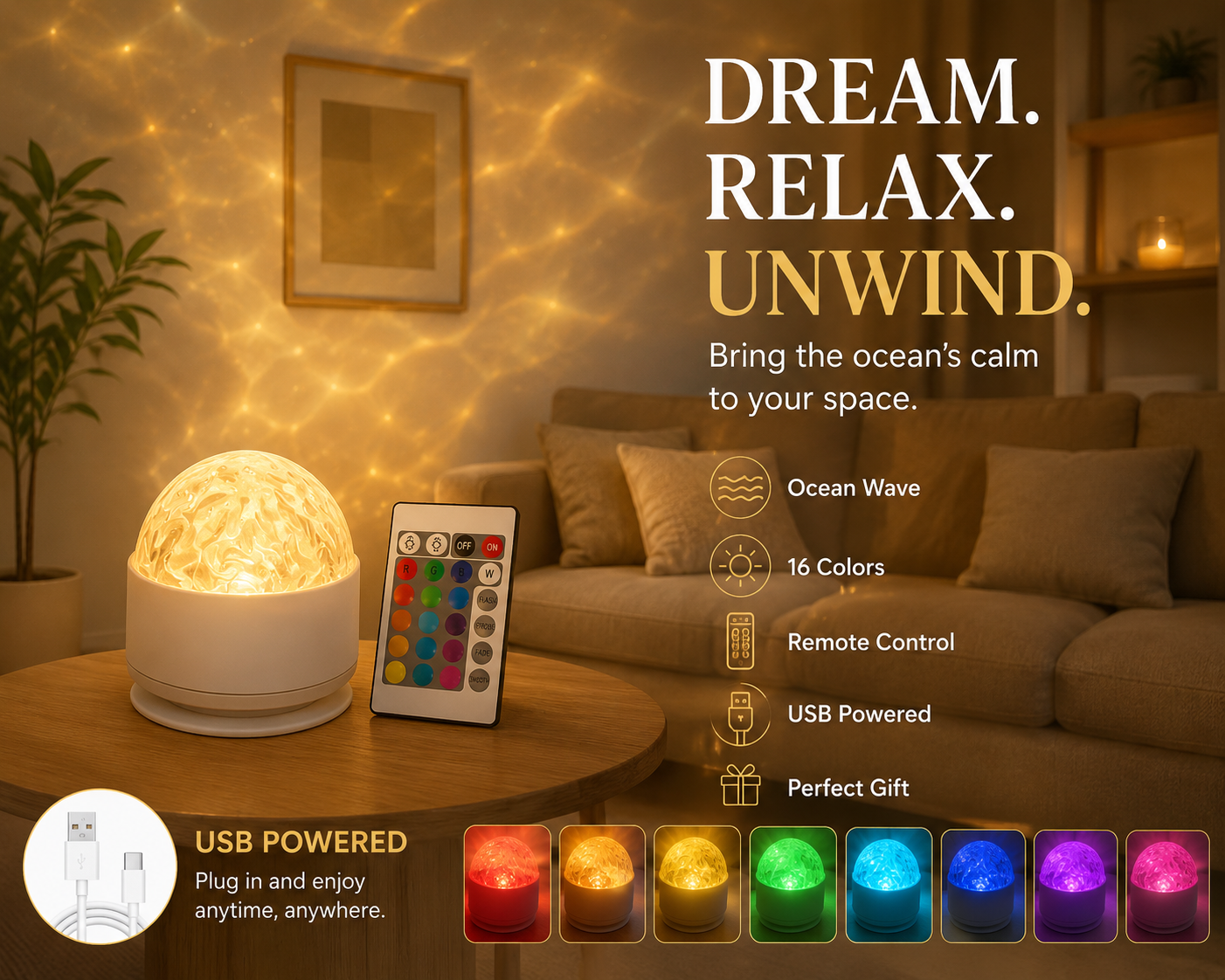Transform Your Space with the LED Aurora Water Ripple Projector - 16 Color Starry Sky Night Light with Remote Control