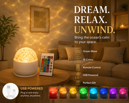 Transform Your Space with the LED Aurora Water Ripple Projector - 16 Color Starry Sky Night Light with Remote Control