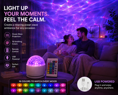 Transform Your Space with the LED Aurora Water Ripple Projector - 16 Color Starry Sky Night Light with Remote Control