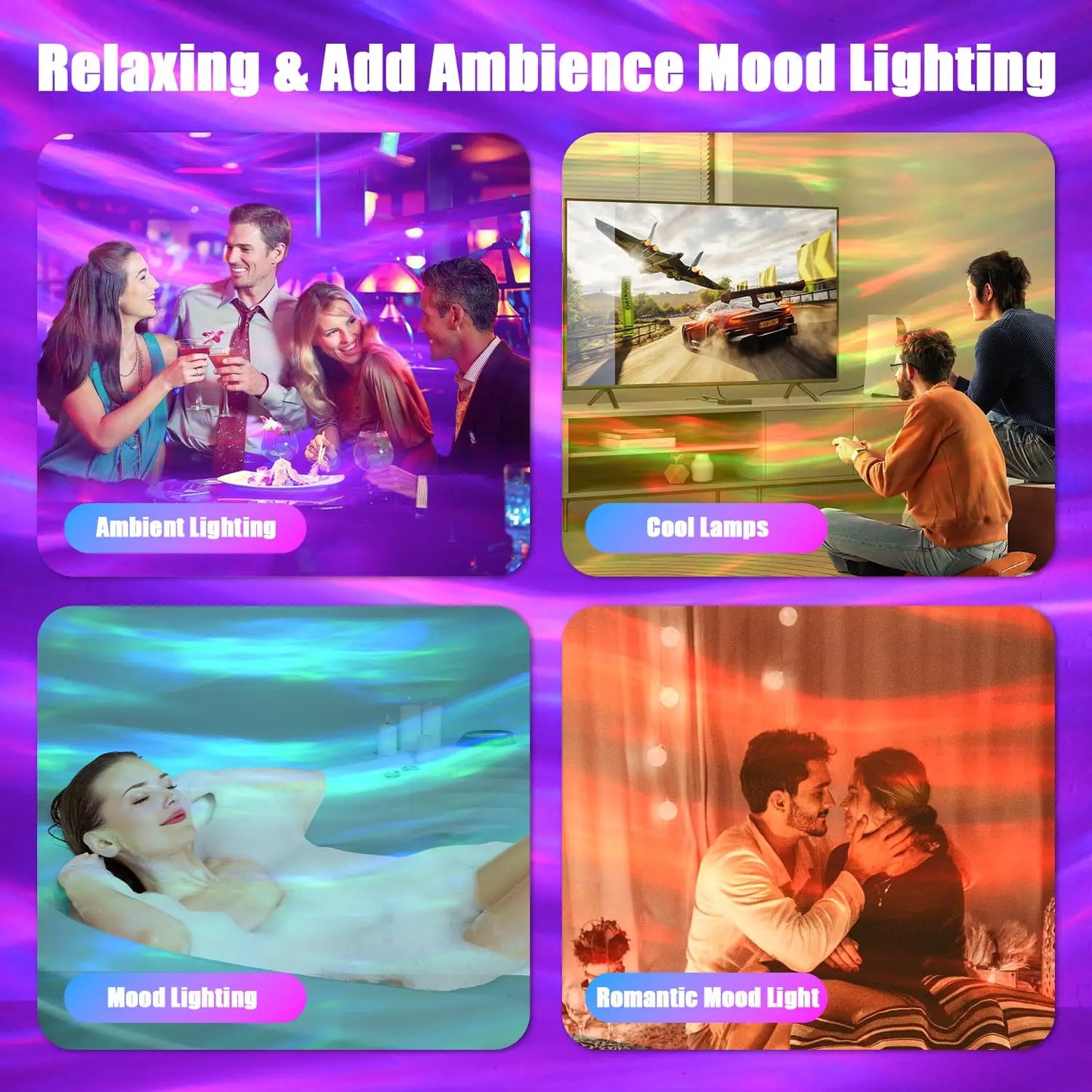 Transform Your Space with the LED Aurora Water Ripple Projector - 16 Color Starry Sky Night Light with Remote Control