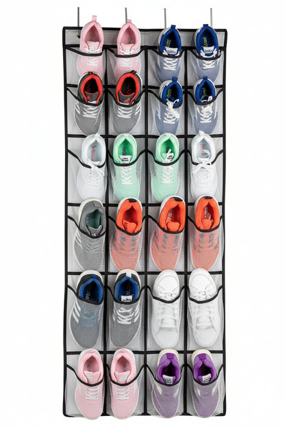 over the Door Shoe Organizer, Hanging Shoe Organizer with 24 Mesh Large Pockets Door Shoe Rack Organizer for Men Women Kids Hanging Shoe Storage Bag.(White)