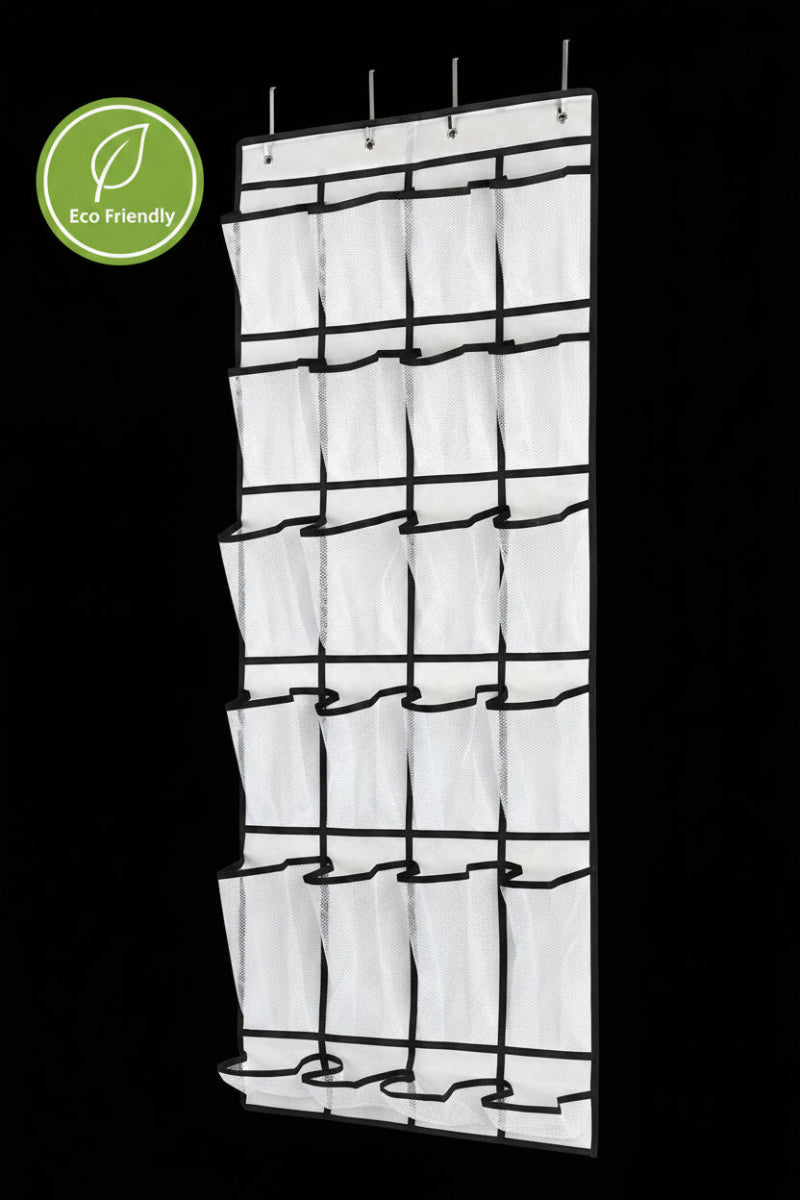 over the Door Shoe Organizer, Hanging Shoe Organizer with 24 Mesh Large Pockets Door Shoe Rack Organizer for Men Women Kids Hanging Shoe Storage Bag.(White)